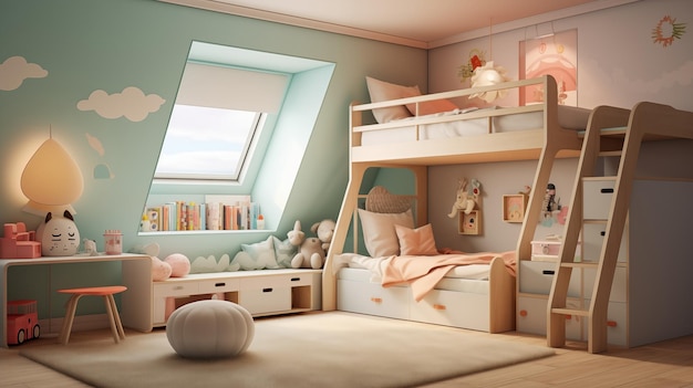 Cozy and natural interior of a childrens bedroom