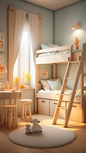 Photo cozy and natural interior of a childrens bedroom