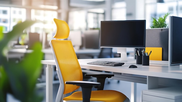 Photo a cozy office cubicle setup with a monitor ergonomic chair