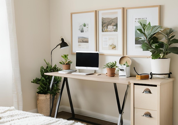 A Cozy Office Desk with Computer and Coffee Cup