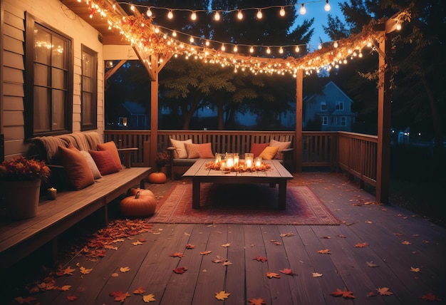 Cozy Patio Deck Glowing with Warm Lights