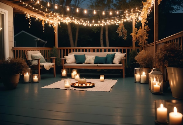 Cozy Patio Deck Glowing with Warm Lights