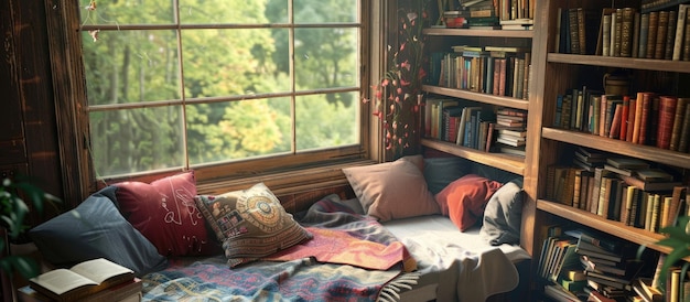 Photo cozy reading nook by the window