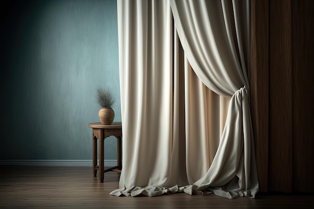 Cozy reading nook a chair with a book in front of a window with curtains Generative AI