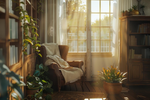 Cozy Reading Nook with Soft Sunlight