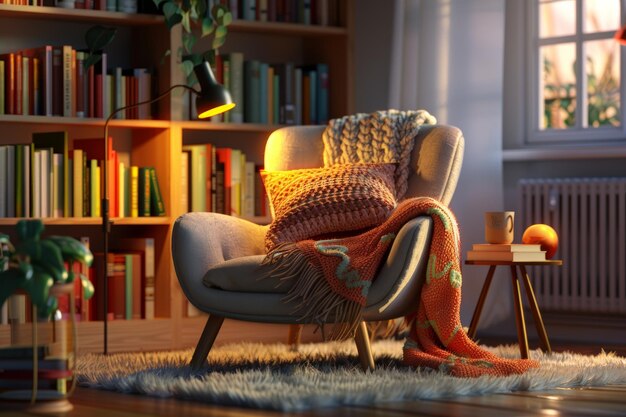 Cozy Reading Nook with Warm Lighting and Comfortable Chair Perfect for Relaxation and Ideas