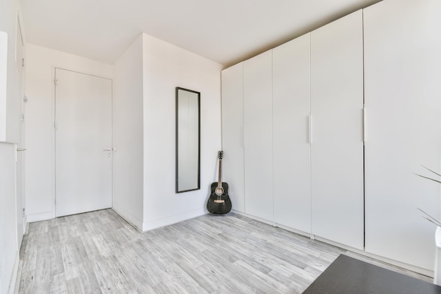 Cozy room with a large white wall cabinet