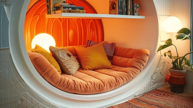 Photo cozy round couch with pillows in a modern living room