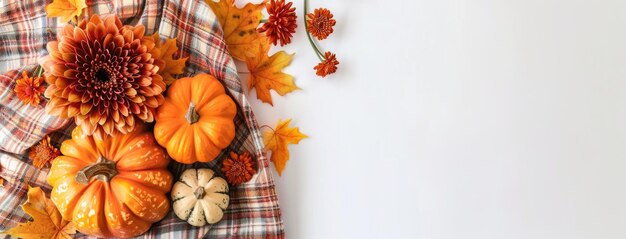 Photo cozy scandinavian autumn living room with grey sofa plaid blanket and vibrant fall decor