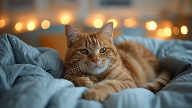 A Cozy Scene Of A Cat Nestled In Bed