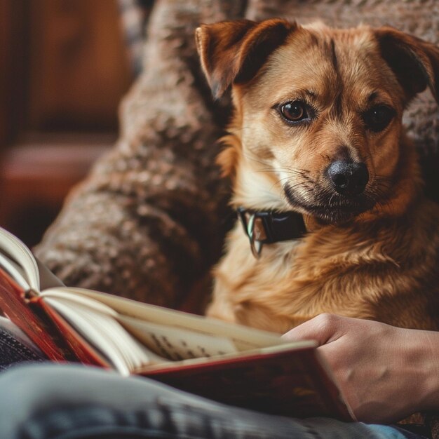 Photo a cozy scene of a person and their furry friend enjoying a quiet moment together