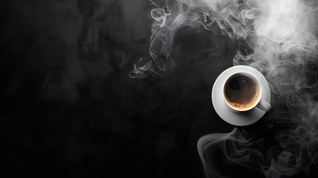 Photo a cozy scene with a cup of coffee and rising steam on a wooden table