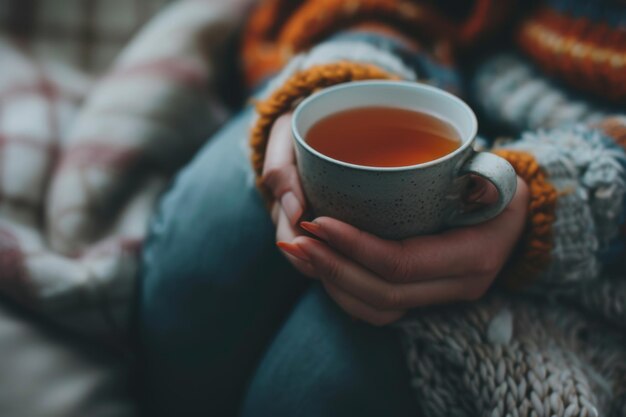 Cozy SelfCare with a Cup of Tea in a Warm Reading Nook Perfect for Relaxation and Mindfulness