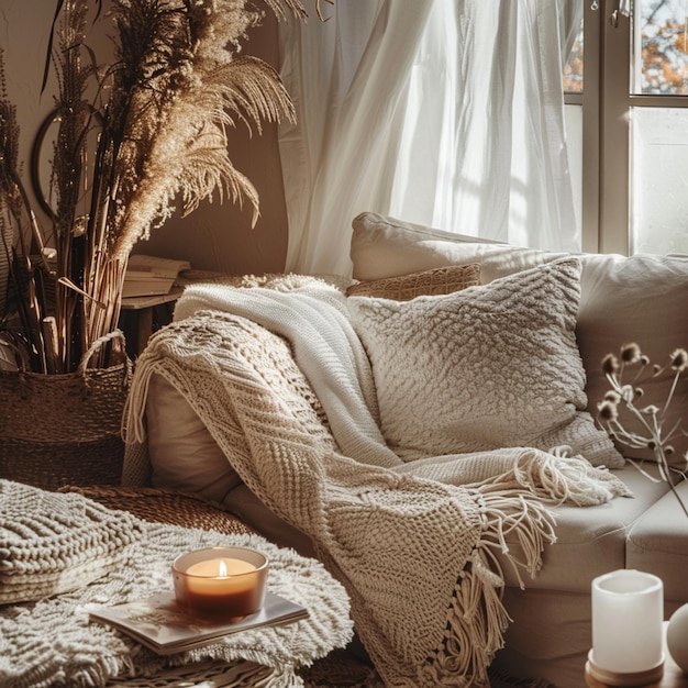 Photo a cozy setting for home decor and comfort products