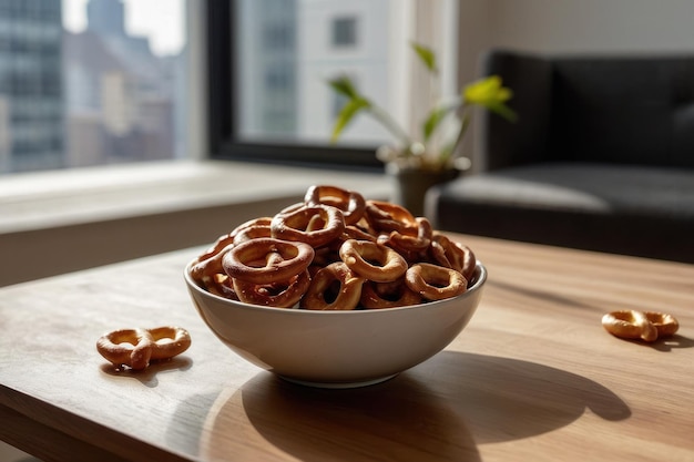 Cozy Snack Time with Pretzels by the Window