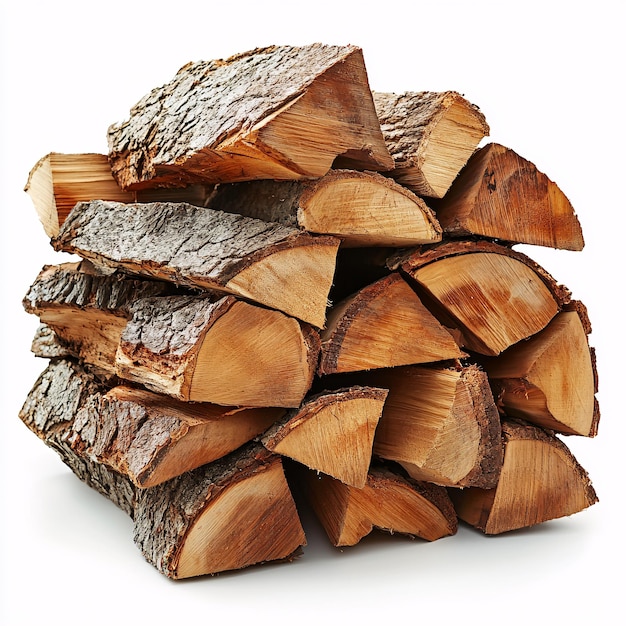 Cozy Stack of Firewood Prepared for Autumn Season Sitting Gracefully Against a White Backg