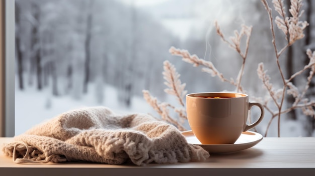 Cozy Still Life with Steaming Cup of Coffee AI Generated