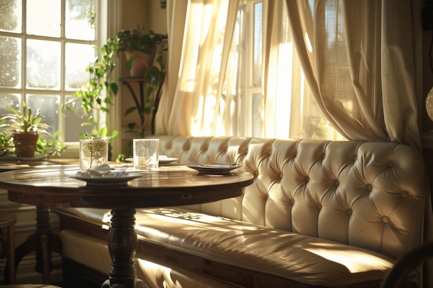 Cozy Sunlit Breakfast Nook with Bench