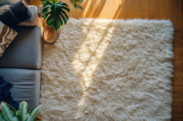 Photo cozy topdown view of a shaggy rug in daylight