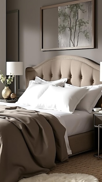 Photo cozy ultrasoft pillowcase with stylish headboard and soft refined decor elements