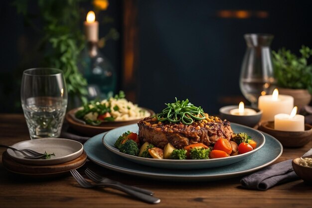 Photo a cozy vegan dinner setup with a delicious meal reali