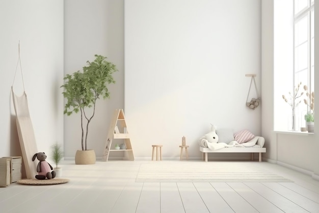 Cozy White Children's Room Interior Background Generative AI