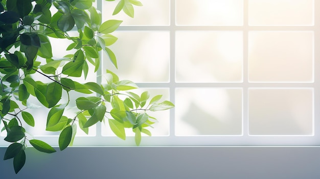 Cozy White Window with Green Leaves on the Sill