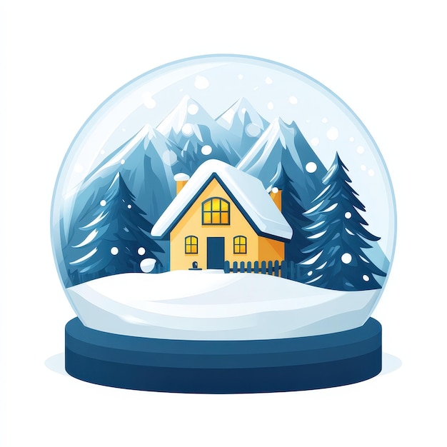 Cozy Winter Cabin Snow Globe Illustration