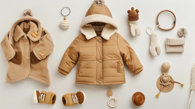 Photo cozy winter childrens clothing set jacket suede booties hat trendy kids fashion