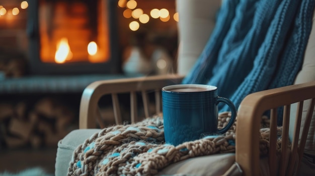 Photo cozy winter evening by the fireplace