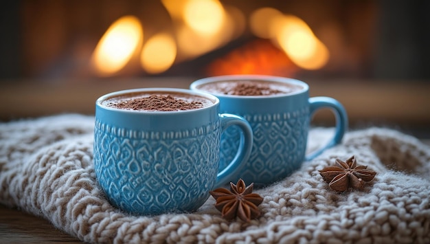 Cozy Winter Evening with Hot Chocolate by Fireplace