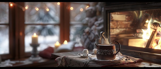 Photo cozy winter fireplace scene