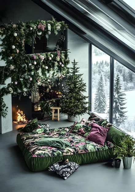 Photo cozy winter living room with christmas decorations