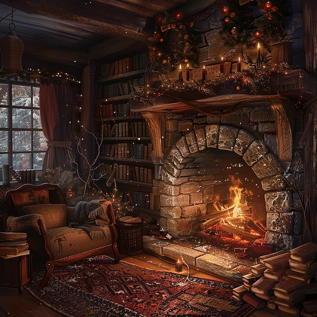 Cozy Winter Night by the Fireplace with Warm Ambience