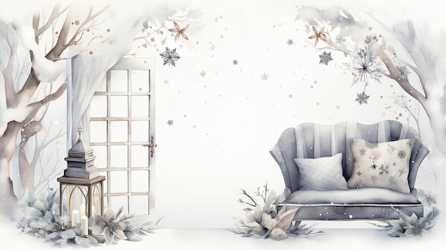 Cozy Winter Nook Watercolor Clipart on White Background