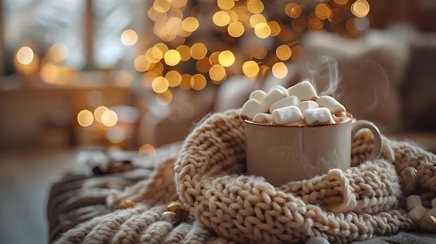 Photo cozy winter scene with hot cocoa and marshmallows illustration