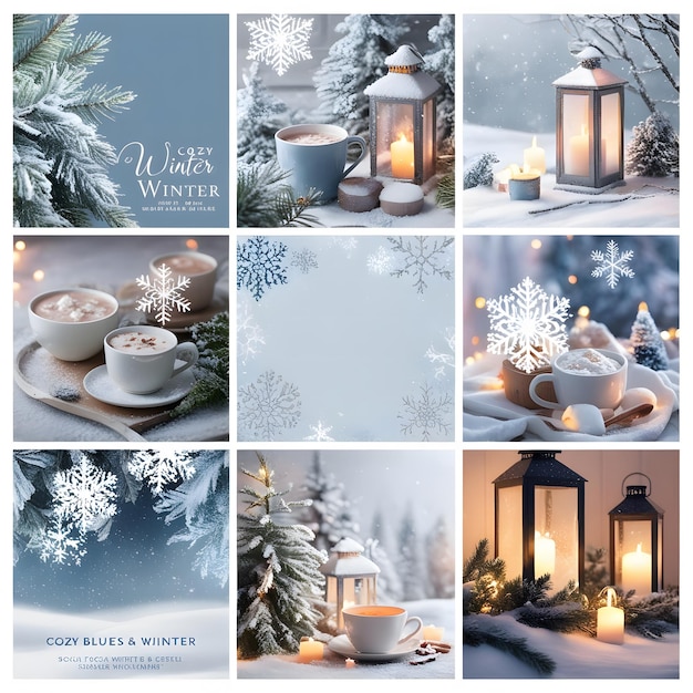 Photo cozy winter serenity soft blues warm whites amp snowy elegance