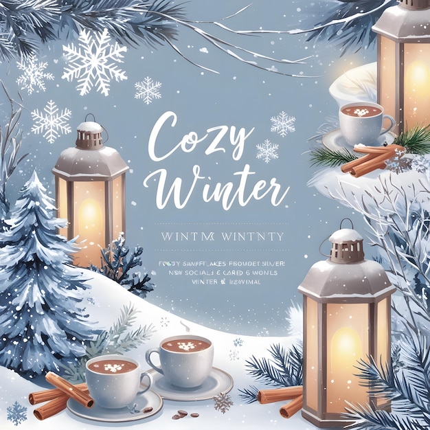 Photo cozy winter serenity soft blues warm whites amp snowy elegance