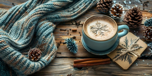 Cozy Winter Social Media Background with Hot Cocoa