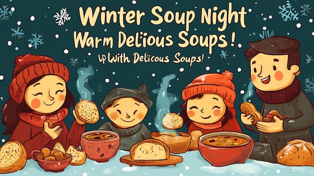 Photo cozy winter soup night illustration