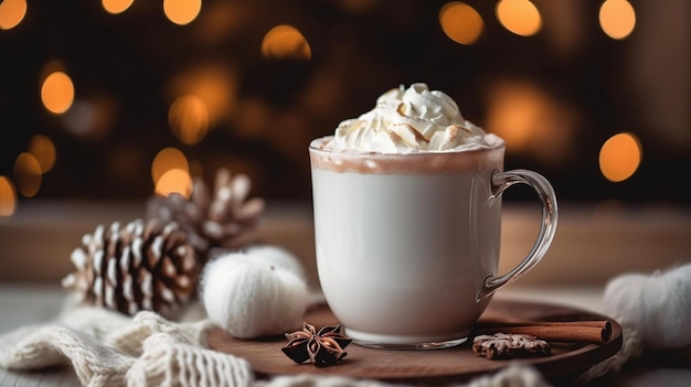 Cozy Winter Treat Hot Cocoa with Whipped Cream and Marshmallows