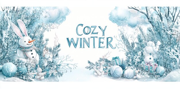 Photo cozy winter watercolor illustrations with a snowman gifts a snow globe a christmas tree and knitted items for postcards posters prints stickers etc