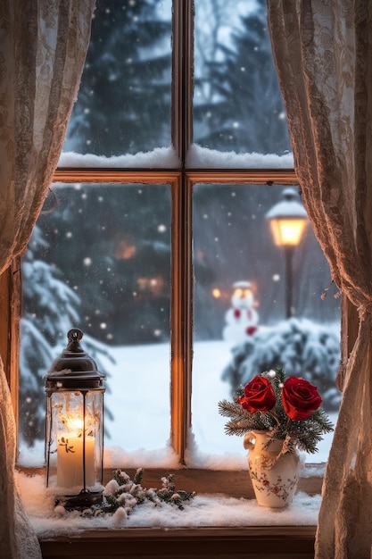 Photo cozy winter window view