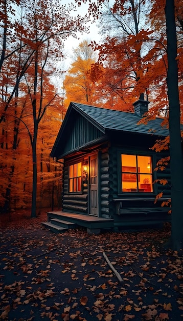 Photo cozy wooden cabin in an autumn forest