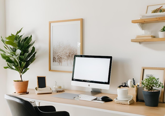 Photo a cozy workspace with computer and personal items