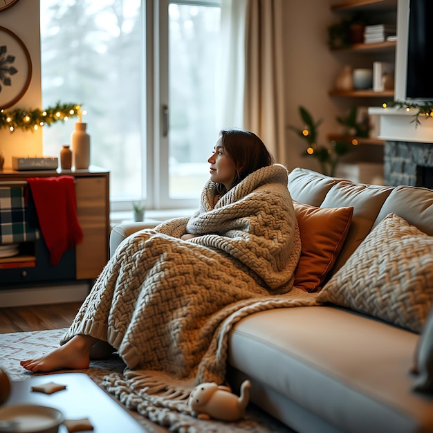 Photo cozybean throw blanket on stylish bench with modern setting