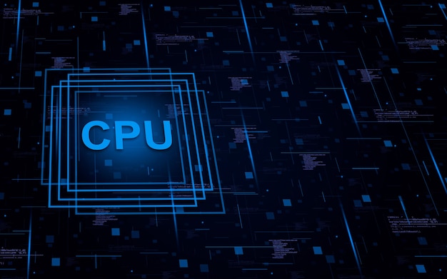 CPU element on technological background with code elements