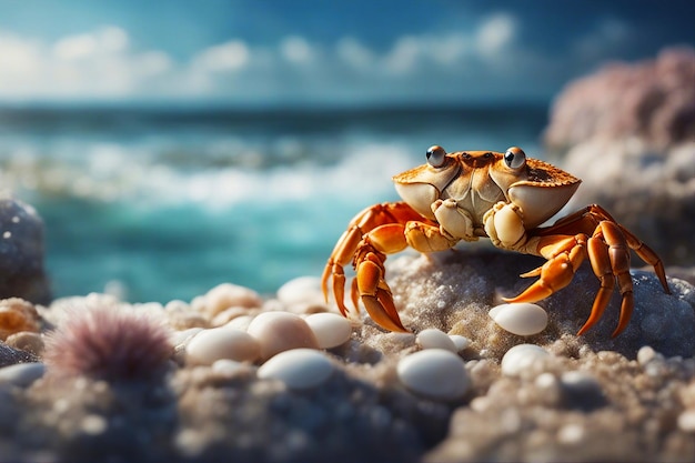 Crab Crab on the rocks near the seashore Selective focus AI generated