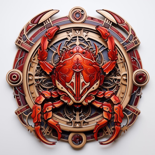 Crab Emblem in Circle 3 D Ornament Frame