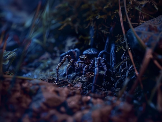 a crab is on the ground in the forest